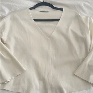 Zara Cream V-Neck cropped Blouse